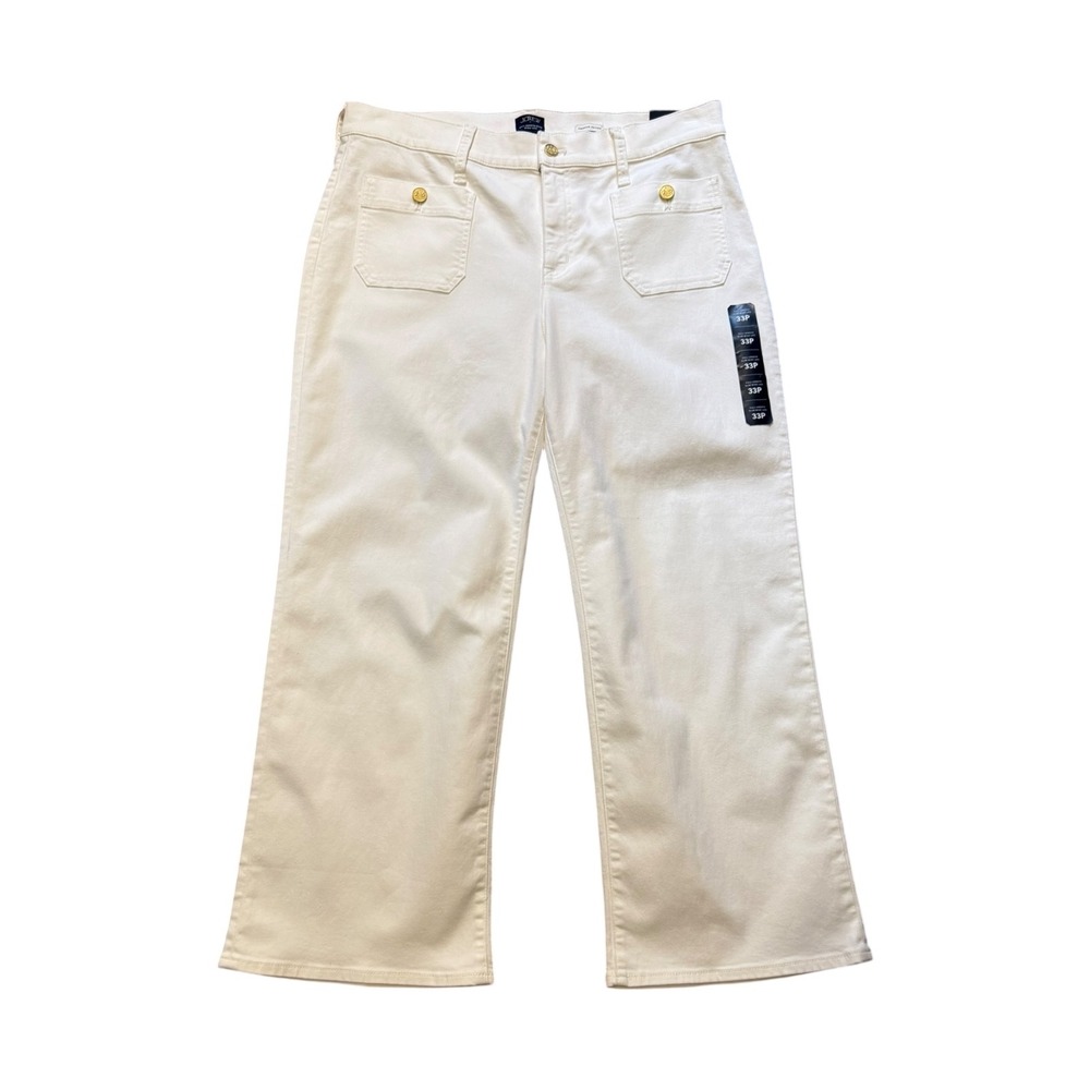 J.Crew White Slim Wide-Leg Jean Gold Button Patch Pocket 33P 16 Petite CG419 NWT